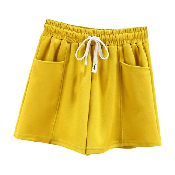 LEBONYARD Womens Shorts High Waist,Women's Summer Solid Pocket Home Casual Sports Shorts Yellow L