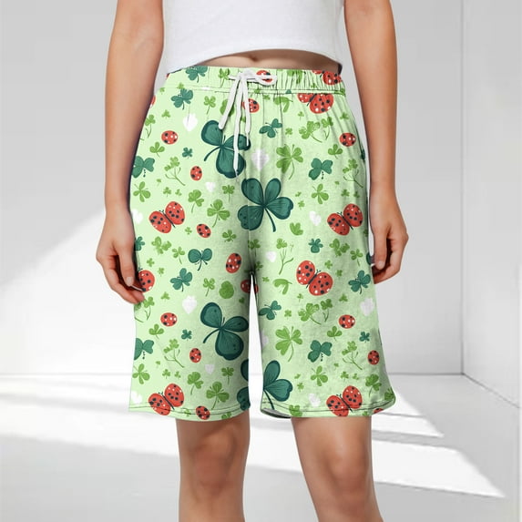LEBONYARD Womens Shorts Plus Size,Women's Fashionable Printed Casual Home Shorts with Elastic Waistband Drawstring and Side Pockets for Casual Wear Multicolor XXL