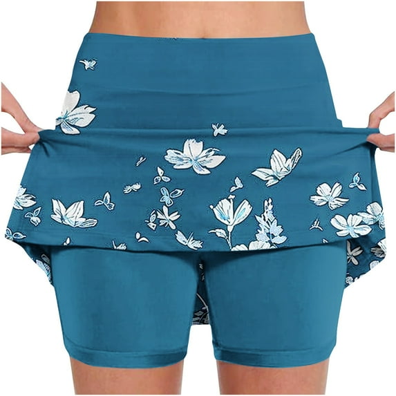 LEBONYARD Womens Shorts Plus Size,Women's New Color Mid-waist Skirt Pants Sports Shorts Bottoming Skirt Pants Blue L