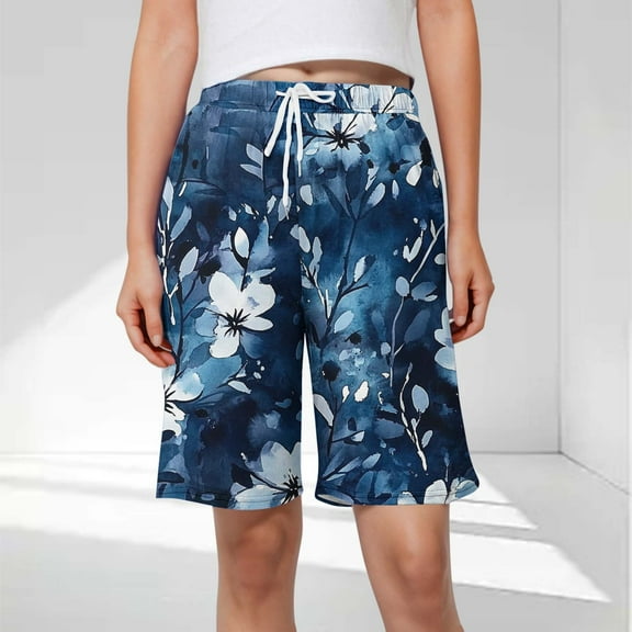 LEBONYARD Womens Shorts Plus Size,Women's Shorts for a Stylish Look,Women's Fashion Printed Casual Home Shorts with Elastic Waistband Drawstring and Side Pockets for Casual Wear Navy XL