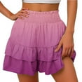 thumbnail image 1 of LEBONYARD Womens Shorts with Pockets,Women's Shorts for a Modern and Stylish Style,Women's Summer Solid Color High Waisted Shorts with Floral Pleated Hem Casual Shorts Purple S, 1 of 5