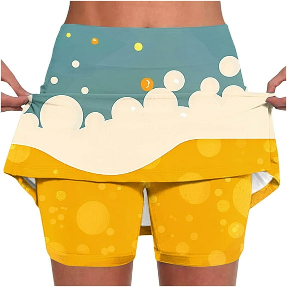 LEBONYARD Womens Shorts Skirt,Women's Seamless Yoga Skort,Women's New Color Oktoberfest Print Mid-waist Skirt Pants Sports Shorts Bottoming Skirt Pants Yellow XXXXL