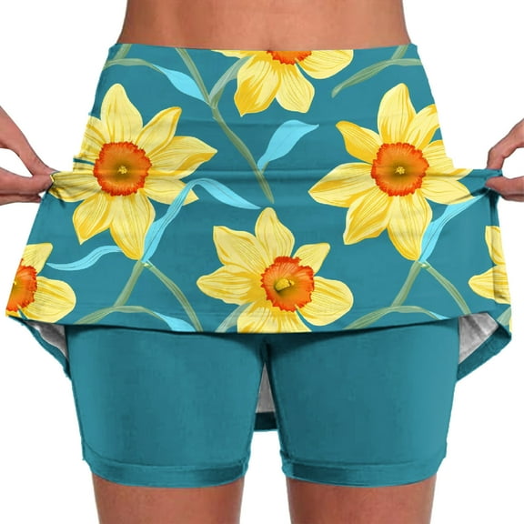 LEBONYARD Womens Shorts Skirt,Women's Stylish Yoga Skirt with Shorts,Women's New Color Mid-waist Skirt Pants Sports Casual Shorts Bottoming Skirt Pants Multicolor XL