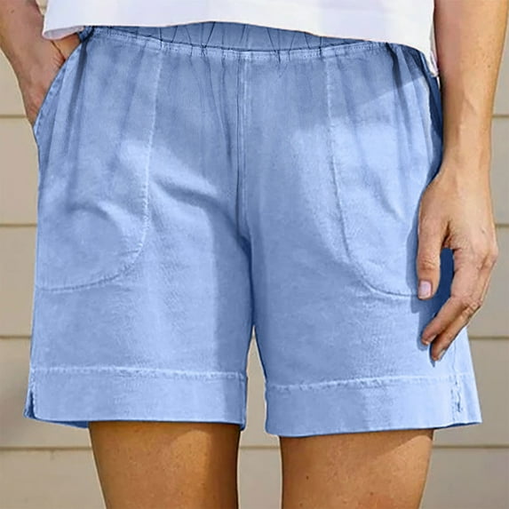 LEBONYARD Womens Shorts Summer Plus Size,Fashion Women's Summer Casual Solid Color Shorts with Pocket Light Blue XXL