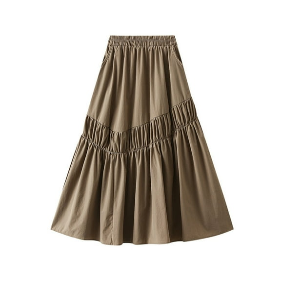 LEBONYARD Womens Skirts Mini,Women's Summer Casual Irregular Pleated-line High Waisted Skirt Coffee Free Size