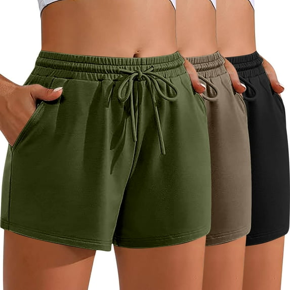 LEBONYARD Womens Summer Shorts Clearance under $10,Women's Shorts with Adjustable Waistbands,3PC Women'S Solid Color Casual Drawstring Sports Shorts with Pocket Multicolor L