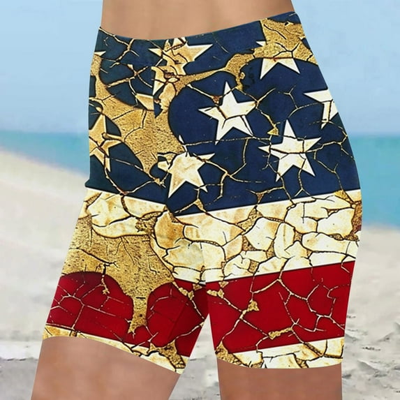 LEBONYARD Womens Summer Shorts Clearance under $10,Women's Shorts for a Relaxed Look,Women's Independence Day High-waisted Summer Print Leggings Beach Shorts Blue L
