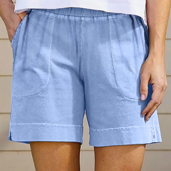 LEBONYARD Womens Summer Shorts Plus Size,Fashion Women's Summer Casual Solid Color Shorts with Pocket Light Blue XL