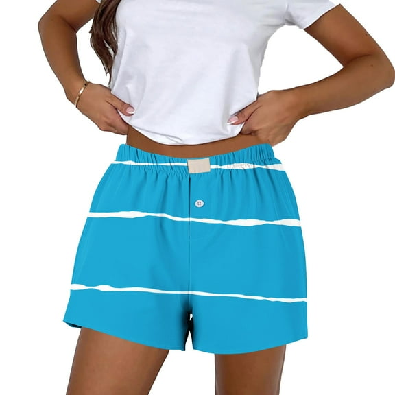 LEBONYARD Womens Summer Shorts Plus Size,Versatile Women's Shorts for Various Occasions,Casual Spring and Summer Comfortable Elastic Waist Women Bottom New Fashion Print Short Pants Blue S