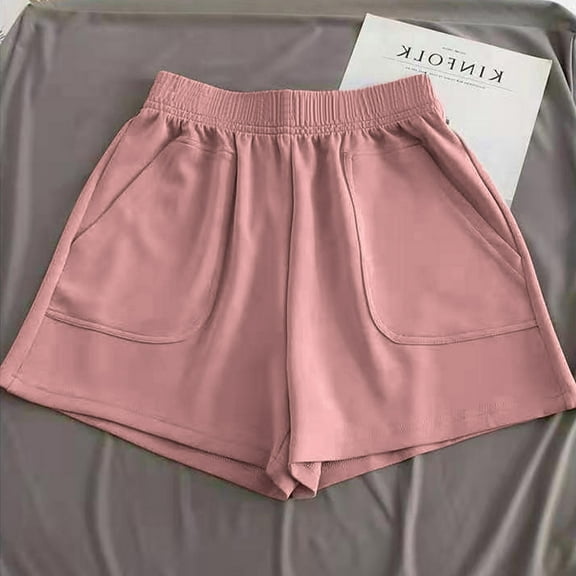 LEBONYARD Womens Summer Shorts Plus Size,Versatile Women's Shorts for Various Occasions,Women's Solid Color High Waisted Loose Wide Leg Pants Solid Color Casual Shorts Pink L