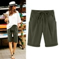 thumbnail image 1 of LEBONYARD Womens Summer Shorts Plus Size,Women's Shorts for a Comfortable and Stylish Day,Women's Summer Elastic Waist Drawstring Side Pocket Solid Color Short Pants 5/4 Army Green L, 1 of 6