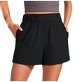 thumbnail image 1 of LEBONYARD Womens Summer Shorts Plus Size,Women's Shorts in Soft Fabrics,Women's Summer Solid Ribbed Casual Knitted Elastic Waist Sports Shorts with Pockets Black S, 1 of 7