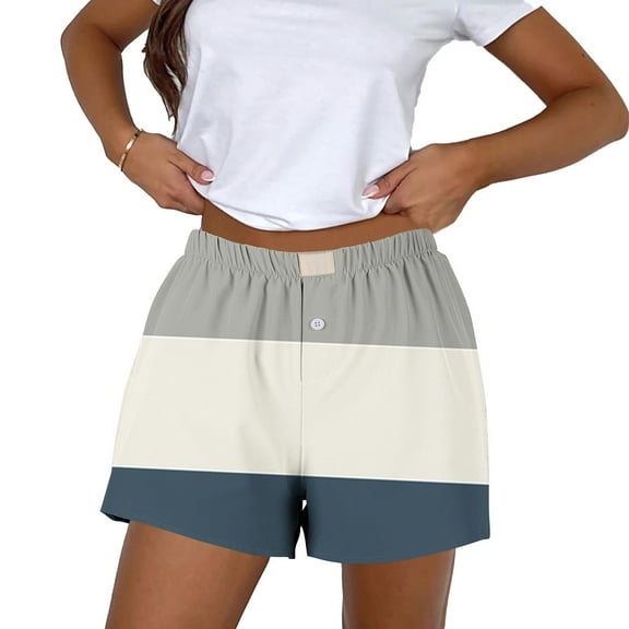 LEBONYARD Womens Summer Shorts with Pockets,Women's Shorts in Popular Designs,Casual Spring and Summer Comfortable Elastic Waist Women Bottom New Fashion Print Short Pants Gray M