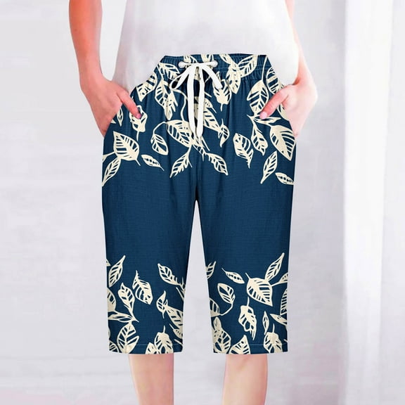 LEBONYARD Womens Summer Shorts,Women's Shorts with a Flattering Fit,Women Shorts Casual Pants Straight Leg Drawstring Elastic Waist Loose Comfy Pants with Pockets Navy S