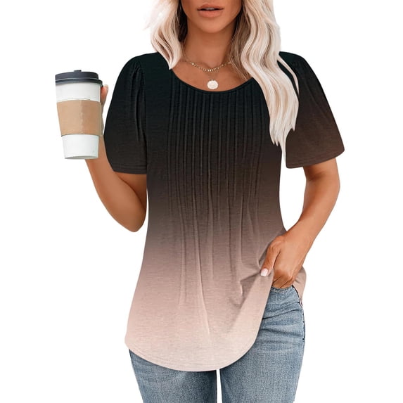 LEBONYARD Womens Summer Tops,Fashionable Women's Casual Short Sleeved Loose Round Neck Printed Top Pink XL