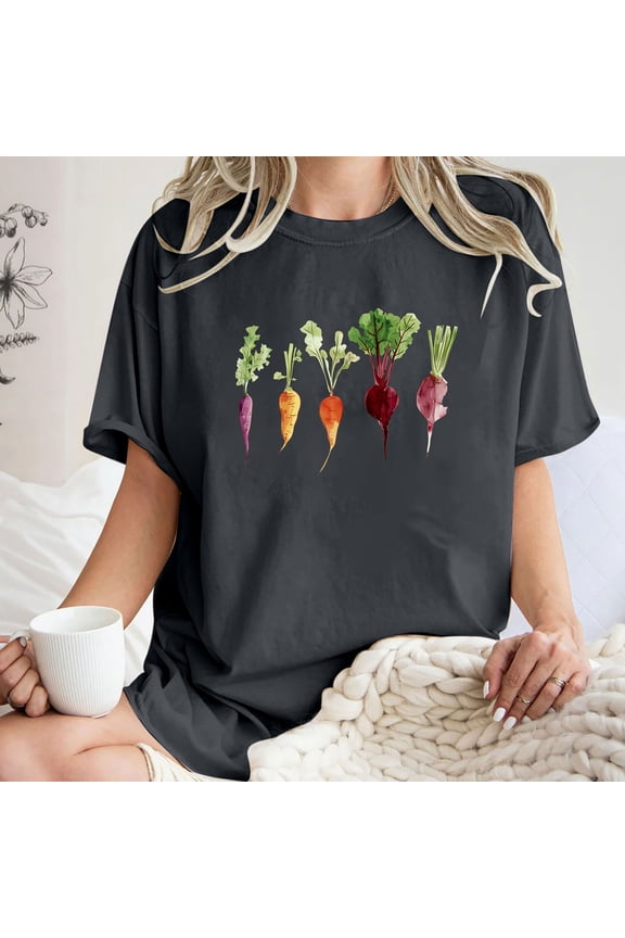 Summer Tops for Women LEBONYARD Womens Summer Tops Loose Fit,Short Sleeve Shirts for Women,Women's Fashion Summer Round Neck Drop Sleeves Leisure Short Sleeve Fruit Printing Tops Dark Gray S