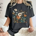 thumbnail image 1 of LEBONYARD Womens Tops,Crew Neck T Shirts for Women spring summer,Women's Fashion Summer Round Neck Drop Sleeves Leisure Short Sleeve Flower Printing Tops Dark Gray M, 1 of 7