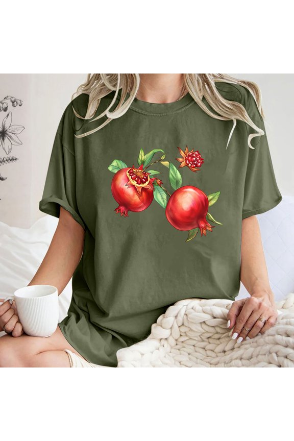 Womens Summer Tops with Sleeves,Crew Neck T Shirts for Women save up under 50%,Women's Fashion Summer Round Neck Drop Sleeves Leisure Short Sleeve Fruit Printing Tops Army Green S