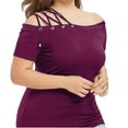 thumbnail image 1 of LEBONYARD Womens Summer Tops,Women Plus Size One Shoulder Solid Bandage Short Sleeve Tops T-Shirt Blouse Purple XXL, 1 of 9