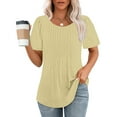 thumbnail image 1 of LEBONYARD Womens Summer V Neck Tshirt Tops,Fashionable Women's Casual Short Sleeved Loose Round Neck Solid Color Top Khaki M, 1 of 8