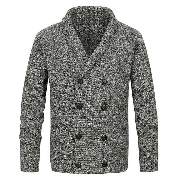 LEBONYARD Womens Sweaters Clearance Sales,Men's New Casual and Fashionable Double Breasted Cardigan V-neck Knitted Sweater Gray M