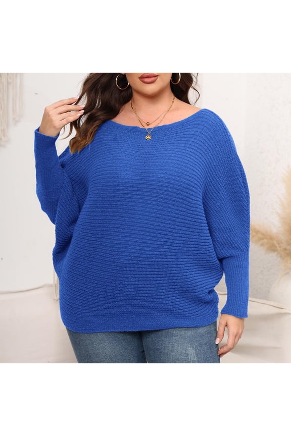 Womens Sweaters Dressy Casual,Womens Large Size Solid Color Long Sleeve Double Knit Lightweight Sweaters Pullover Casual Tops Blue M