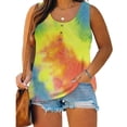 thumbnail image 1 of LEBONYARD Womens Tank Tops $4.98,Plus Size Tunic Tops for Women Sexy Round-Neck Blouse Printing Lace Casual Loose Summer Sleeveless Tank Yellow XXL, 1 of 6