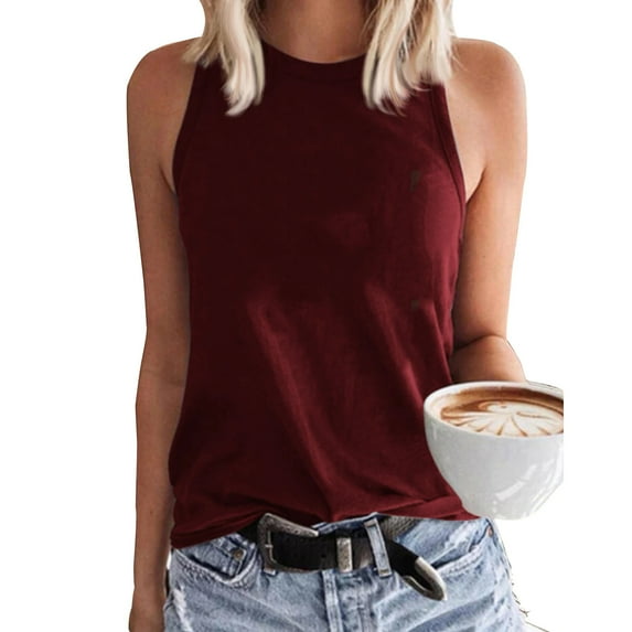 LEBONYARD Womens Tank Tops 50% off clearance specials,Women's Sleeveless Summer Casual Tops Round Neck Solid Sleeveless Vest Tops Wine M