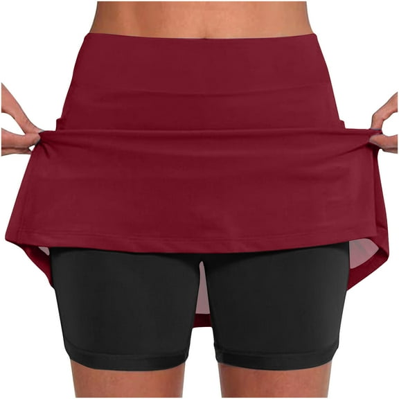 LEBONYARD Womens Tennis Skirts with Shorts,Women's Lightweight Performance Yoga Skort,Women's New Color Mid-waist Skirt Pants Sports Shorts Bottoming Skirt Pants Red XXXXL