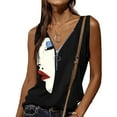 thumbnail image 1 of LEBONYARD Womens Tops Casual Clearance,Women Fashion Summer Sexy Fold Printed Regular Sleeveless V Neck Button Top Black L, 1 of 5