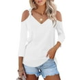 thumbnail image 1 of LEBONYARD Womens Tops Casual,Women Solid 3/4 Sleeve V-Neck Pullover Strapless Tops Shirts Blouse White XL, 1 of 7