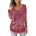 thumbnail image 1 of LEBONYARD Womens Tops Clearance under $5,Womens Shirts 3/4 Sleeve Clearance,Women Fashion Summer Sexy Fold Printed Regular Women Long Sleeves V Neck Button Red XXXXL, 1 of 5