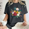 thumbnail image 1 of LEBONYARD Womens Tops Dressy Casual,Women's Fashion Summer Round Neck Drop Sleeves Leisure Short Sleeve Flower Printing Tops Dark Gray S, 1 of 7