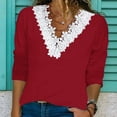 thumbnail image 1 of LEBONYARD Womens Tops Long Sleeve,Fall Womens Tops Long Sleeve Winter,Women's Fashion Casual Solid Color Loose Lace Long Sleeve V-neck Tops Red M, 1 of 6