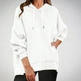 thumbnail image 1 of LEBONYARD Womens Tops Long Sleeve,Women's Solid Color Casual Long Sleeve Pocket Loose Oversized Hoodies Pullover Sweatshirt White XL, 1 of 6