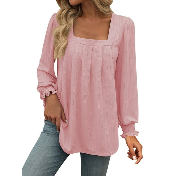 LEBONYARD Womens Tops Long Sleeve,Women's Casual Loose Color Matching Round Neck Long Sleeved T-shirt Loose Top Pink L