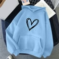 thumbnail image 1 of LEBONYARD Womens Tops Long Sleeve Plus Size,Fall Clothes Womens Tops Long Sleeve Clearance,Women's Comfortable Sweater Heart Pattern Printed Hooded Pocket Drawstring Sweater Sky Blue XL, 1 of 4