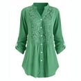 thumbnail image 1 of LEBONYARD Womens Tops Long Sleeve,Womens Tops 3/4 Sleeve Plus Size 50% off clear,Women Ladies Large Size Button Solid Lace V-Neck Long Sleeve Shirt Blouse Green XXL, 1 of 4