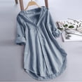 thumbnail image 1 of LEBONYARD Womens Tops Long Sleeve,Womens Tops 3/4 Sleeve V Neck Save up under 50%,Women Stripe Long Sleeve Turn-down Collar Button Loose Shirts Blouse Navy M, 1 of 7