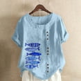 thumbnail image 1 of LEBONYARD Womens Tops Plus Size,Tops for Women Trendy Sexy up to 50% off,Women Casual Cotton and Linen Top Ocean Fish Printed Short Sleeve Button Tunic T-shirt Blouse Tops Blue XXXL, 1 of 4