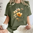 thumbnail image 1 of Summer Tops for Women LEBONYARD Womens Tops Plus Size,Tops for Women Trendy Sexy up to 50% off,Women's Fashion Summer Round Neck Drop Sleeves Leisure Short Sleeve Flower Printing Tops Army Green L, 1 of 6