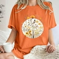 thumbnail image 1 of LEBONYARD Womens Tops Plus Size,Womens Tops Summer 2024 50% off clear,Women's Fashion Summer Round Neck Drop Sleeves Leisure Short Sleeve Flower Printing Tops Orange S, 1 of 7