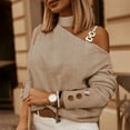 thumbnail image 1 of Summer Tops LEBONYARD Womens Tops Sweaters for Women,Women's Fashion Sexy Chain Button Decoration Long Sleeve Round Neck Top Khaki S, 1 of 6