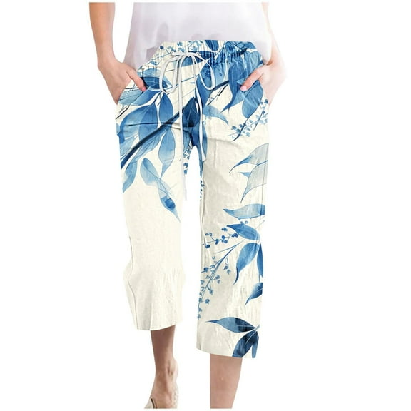 LEBONYARD Womens Trouser Pants,Women Casual Pants Straight Leg Drawstring Elastic Waist Loose Comfy Trousers with Pockets Blue L