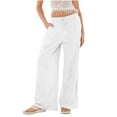 thumbnail image 1 of LEBONYARD Womens Trouser Pants,Women's Summer Casual Solid Color Linen Wide-Legged Pants Wind Beach Pants Drawstring Loose Pants Beige S, 1 of 5