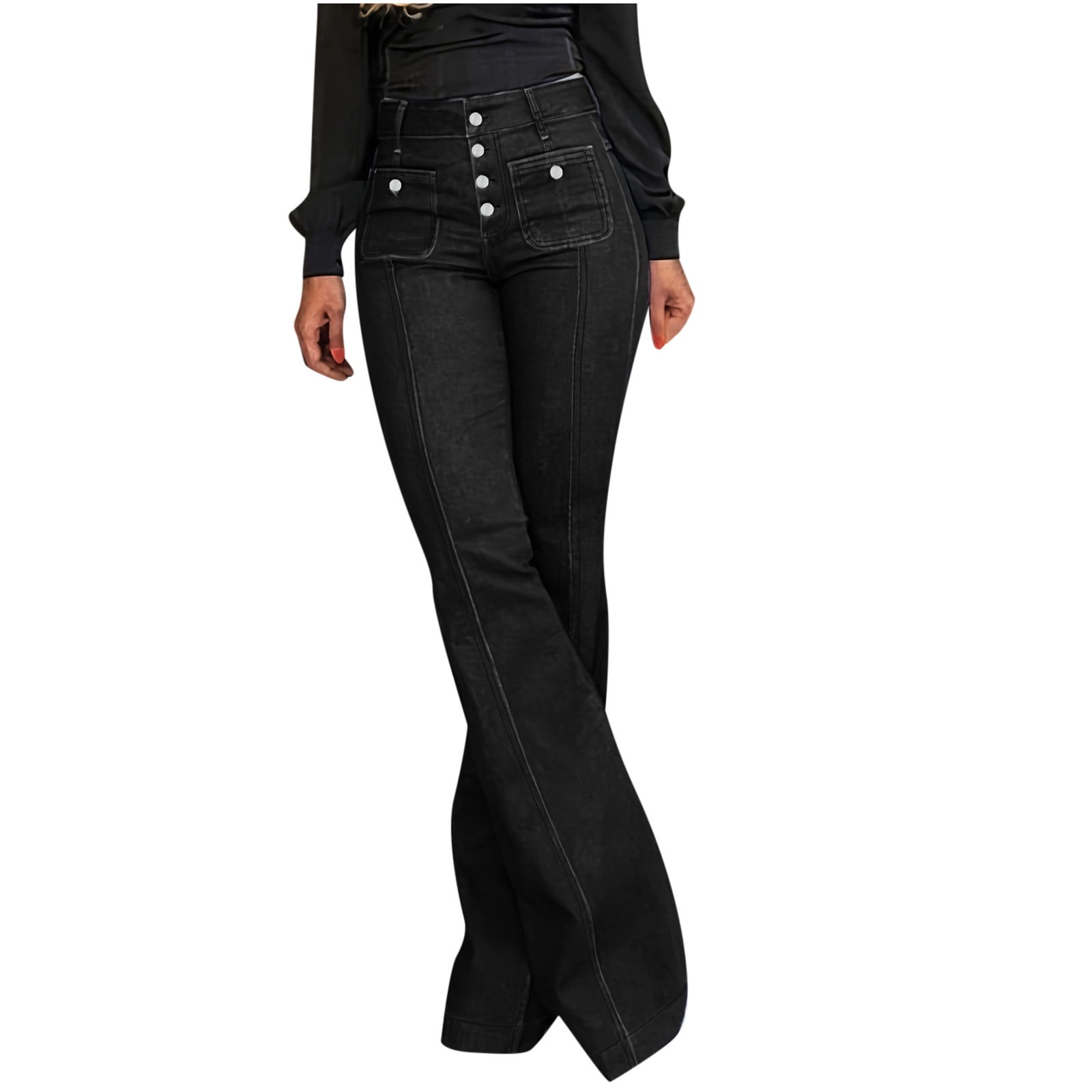 High Waisted Loose Buttoned Pockets Pants Trousers main image 1