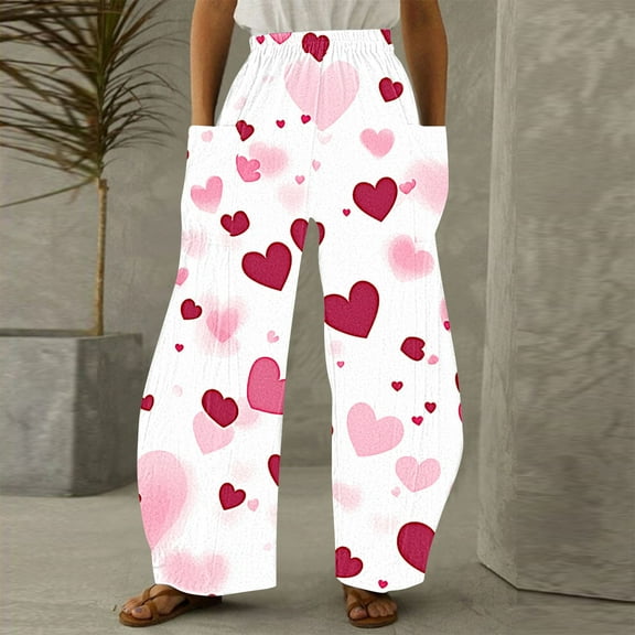 LEBONYARD Womens Trousers with Pockets,Women Casual Printing Pockets Elastic Mid-Waist Comfortable Wide-Legged Loose Pants Multicolor M