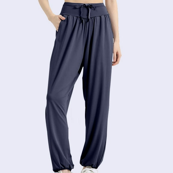 LEBONYARD Womens Trousers with Pockets,Women's Casual Fashion Elastic-waist Pants Loose Casual Pants Navy M