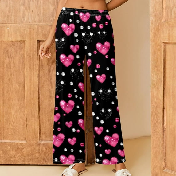LEBONYARD Womens Wide Leg Lounge Pants with Pockets,Womens Pants Clearance,Women's Printed Fashionable Loose and Comfortable Sleeping Pants Multicolor L