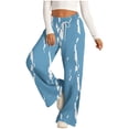thumbnail image 1 of LEBONYARD Womens Wide Leg Lounge Pants with Pockets,Womens Pants Plus Size Clerance Elastic Waist,Women's Fashionable Printed Drawstring Wide Long Pants with Pocket Casual Trousers Blue L, 1 of 5